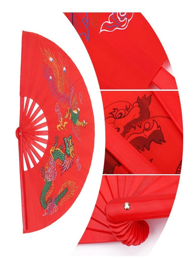 Jauarta Red Tai Chi Martial Arts Tai Chi Martial Arts, Chinese Kung Fu Tai Chi Fan, Handheld Martial Arts Dance Bamboo Fan Dragon, Phoenix Folding Hand Fan for Men or Women Bamboo Fan - Image 2